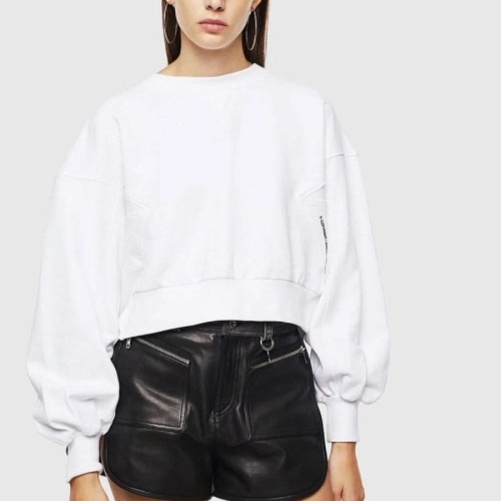 Diesel White Cotton Gathered Back Sweatshirt F-Mondy Felpa Size Medium
